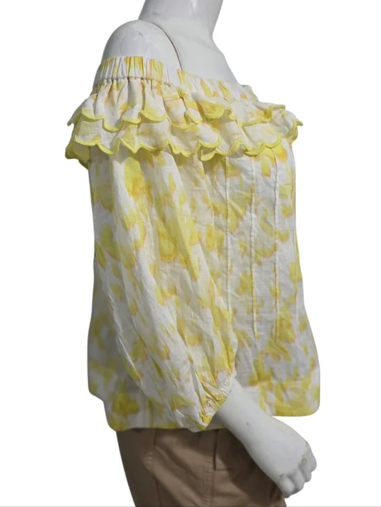 Anthropologie Maeve Off The Shoulder Ruffled Yellow Blouse NWT Size M - Picture 5 of 14